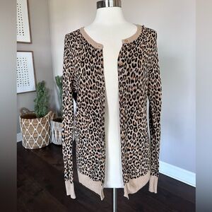EUC Merona 🎯 Target Cotton Button-Up Cardigan Sweater Leopard Animal Print